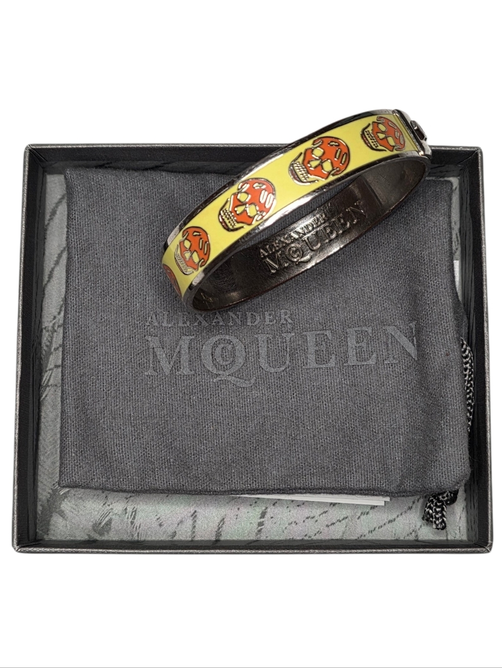 Alexander McQueen Yellow Resin Skull Enamel Bangle Bracelet & Original Gift Box